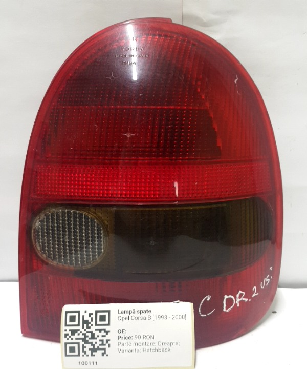 Lampă spate - Parte montare: Dreapta, Varianta: Hatchback - Opel Corsa B [1993 - 2000] Hatchback 3-doors