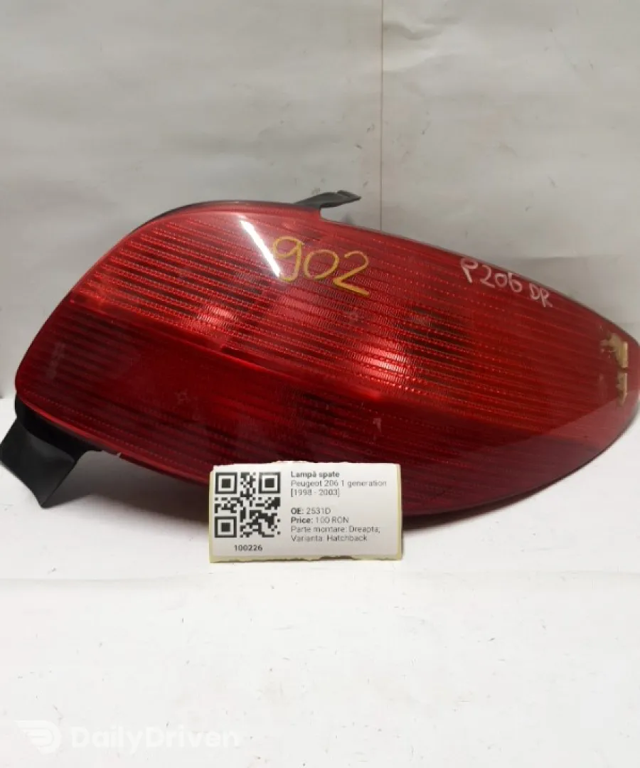 Lampă spate - Parte montare: Dreapta, Varianta: Hatchback - Peugeot 206 1 generation [1998 - 2003] Hatchback 3-doors