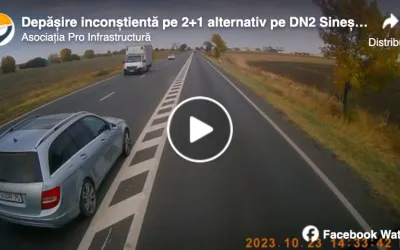 VIDEO: Depășire periculoasă pe DN2, în zona "2+1 alternativ": Doar parapetul de protecție poate preveni accidentele
